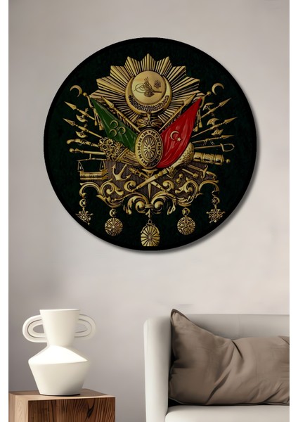 Osmanlı Sancağı Yağlı Boya Görünümlü Ahşap Dekoratif Tablo Yuvarlak Tablo fiyatları