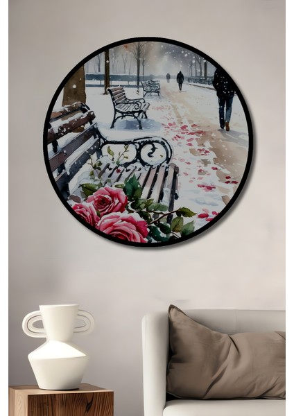 Kış Gülü Romantizmi Sulu Boya Görünümlü Dekoratif Ahşap Tablo Yuvarlak Tablo fiyatları