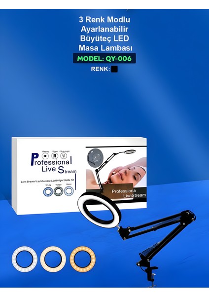 Katlanabilir LED Masa Lambası | 3 Renk Modlu, Ayarlanabilir, Büyüteçli Güzellik ve Bakım Işığı indirimleri