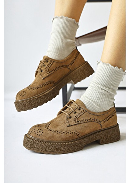 Rossy Vizon Süet Oval Burunlu Lazer Kesim Kadın Günlük Ayakkabı