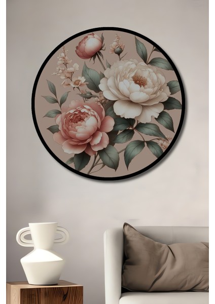 Romantik Gül Bahçesi Yağlı Boya Görünümlü Dekoratif Ahşap Tablo Yuvarlak Tablo fiyatları