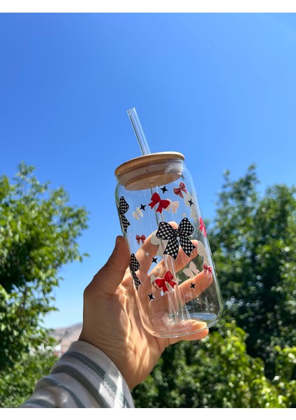 Pipetli Damalı Fiyonklu Hediyelik Kahve Bardağı Kola Bardağı