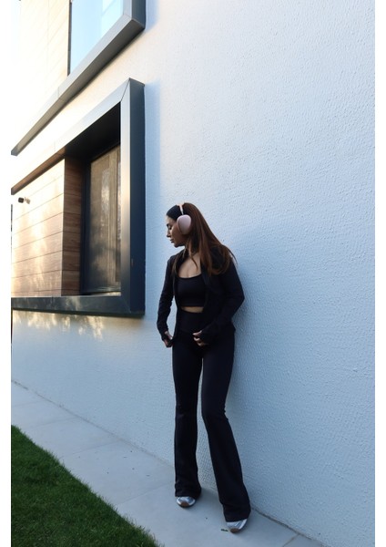 Yumuşak Dokulu Sweat Büstiyer Eşofman Alt Üçlü Takım