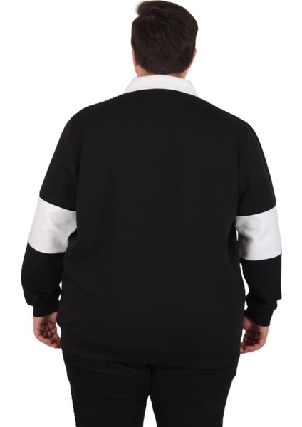 Mocgrande Büyük Beden Polo Yaka Fermuarlı Sweat Double Face 25709 Sıyah fırsatları