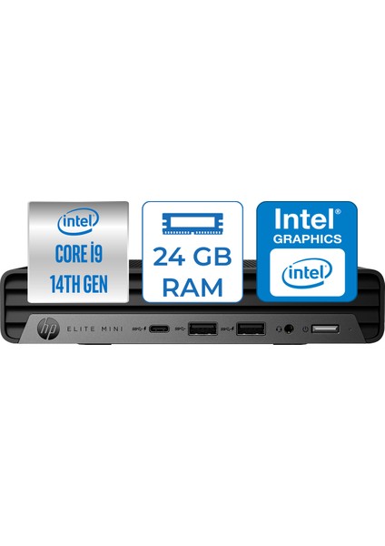 Elite Mini 800 G9 Intel Core I9 14900 24GB Ddr5 1tb SSD Intel UHD Graphics 770 Windows 11 Pro Mini Bilgisayar 622W9ETP06 + Zettausb