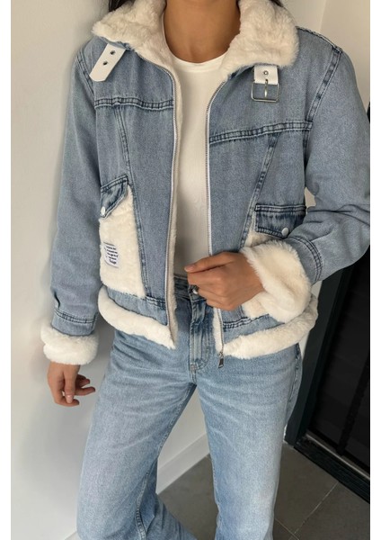 Kadın Kemer Detaylı Kürklü Jean Kot Mont P-00019024 modelleri