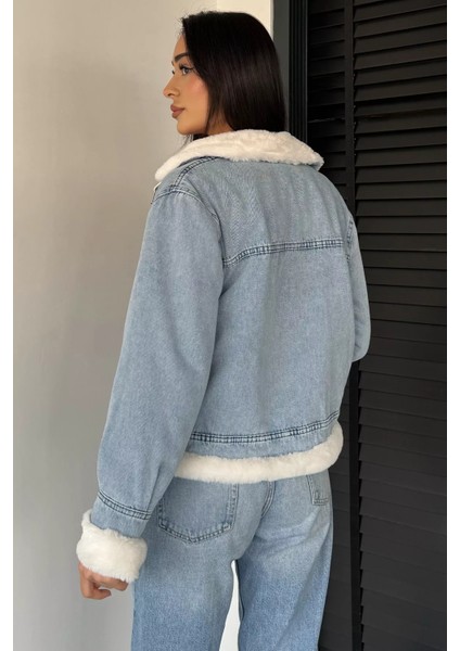 Kadın Kemer Detaylı Kürklü Jean Kot Mont P-00019024 fırsatları