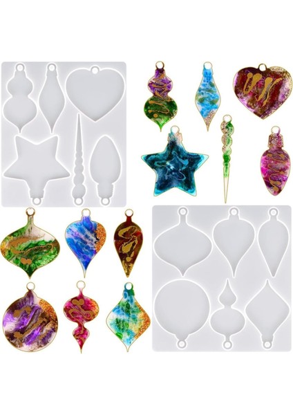 Epoksi Noel Dekorasyon Süsleri Silikon Kalıbı 12 Li (2 Parça)