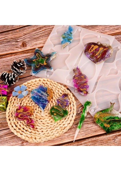 Epoksi Noel Dekorasyon Süsleri Silikon Kalıbı 12 Li (2 Parça)