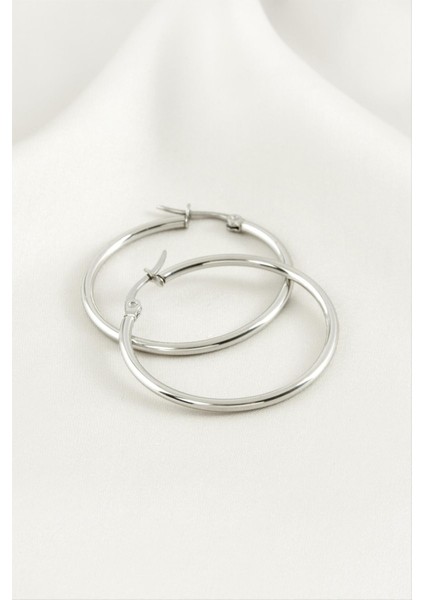 Halka Lüks Çelik Küpe 3,5 cm