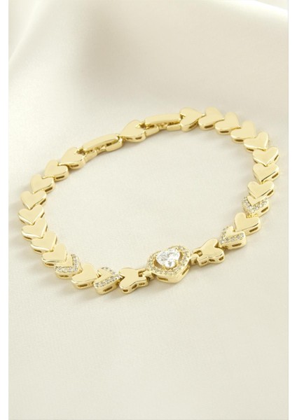 Xuping Kalp Zirkon Taşlı Lüks Çelik Bileklik