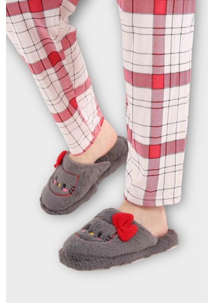 Hellokitty Figürlü Sıcak Tutan Kışlık Kadın Ev Terliği Füme - Kırmızı fiyatları