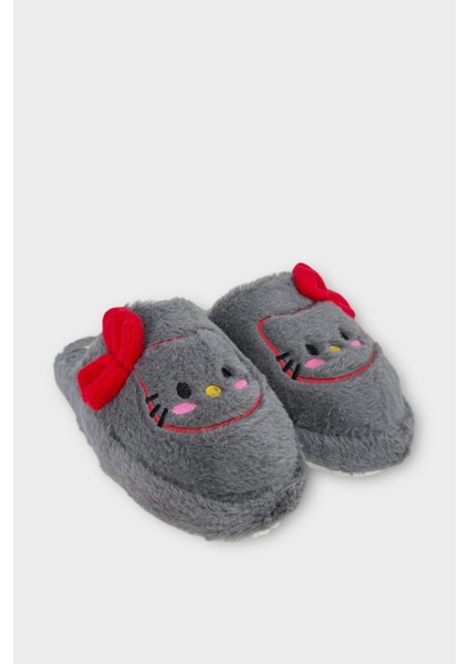 Hellokitty Figürlü Sıcak Tutan Kışlık Kadın Ev Terliği Füme - Kırmızı fırsatları