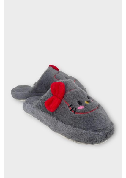 Hellokitty Figürlü Sıcak Tutan Kışlık Kadın Ev Terliği Füme - Kırmızı