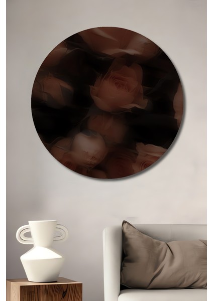 Romantik Gül Bahçesi Yağlı Boya Görünümlü Dekoratif Ahşap Tablo Yuvarlak Tablo