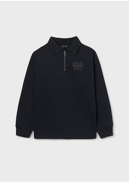 Siyah Erkek Çocuk Yakalı Fermuarlı Sweatshirt 7408