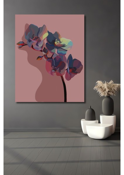 Pembe Orkide Yağlı Boya Görünümlü Ahşap Dekoratif Tablo Dikdörtgen Tablo