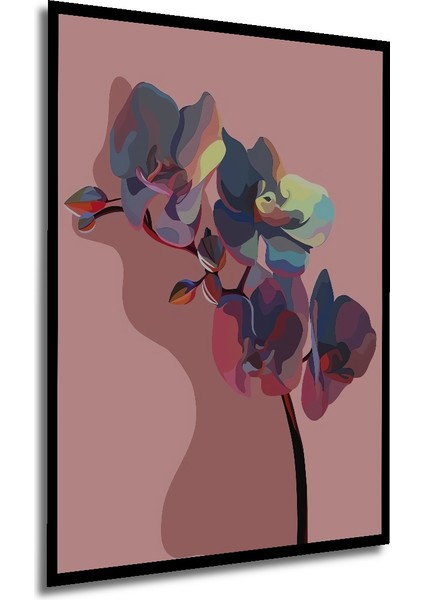 Pembe Orkide Yağlı Boya Görünümlü Ahşap Dekoratif Tablo Dikdörtgen Tablo