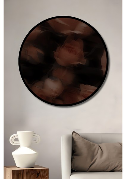 Romantik Gül Bahçesi Yağlı Boya Görünümlü Dekoratif Ahşap Tablo Yuvarlak Tablo fiyatları