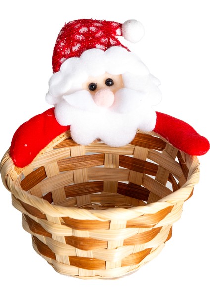 Yılbaşı Süsü Sepet Noel Baba Figürlü Kahverengi-Kırmızı 10X11 Cm. modelleri