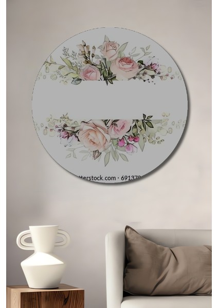 Romantik Gül Bahçesi Sulu Boya Görünümlü Dekoratif Ahşap Tablo Yuvarlak Tablo
