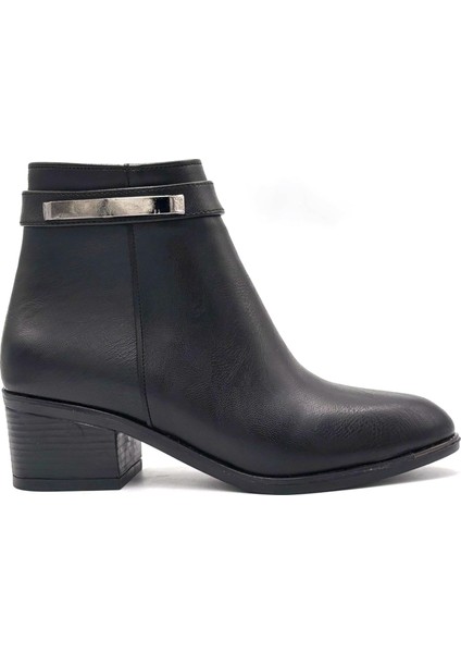 Debi Yan Toka Detaylı Kadın Bot Siyah