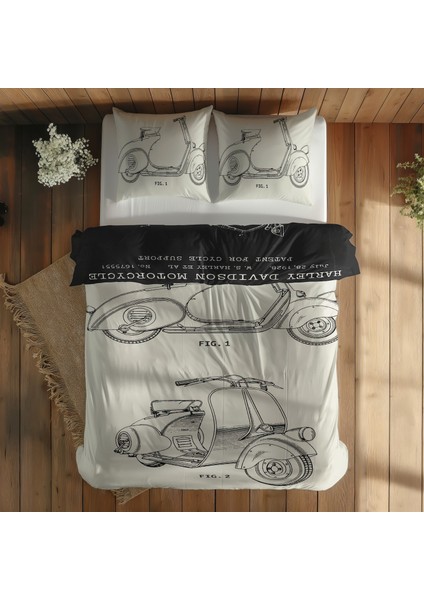 Vespa Ivory & Harley Davidson Model 28b Chalkboard Çift Taraflı Nevresim Takımı - 200 Cm X 220 Cm fiyatları