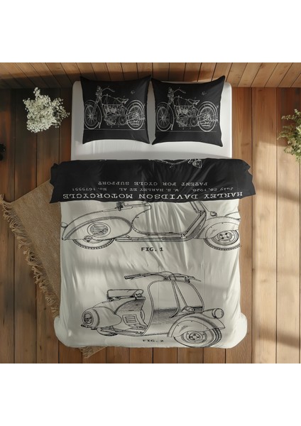 Vespa Ivory & Harley Davidson Model 28b Chalkboard Çift Taraflı Nevresim Takımı - 200 Cm X 220 Cm fırsatları