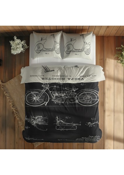 Vespa Ivory & Harley Davidson Model 28b Chalkboard Çift Taraflı Nevresim Takımı - 200 Cm X 220 Cm indirimleri