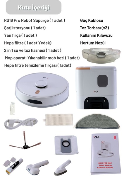 RS16 Pro Max Pet Kit Özellikli Akıllı Robot Vacuum & Mop Süpürge Beyaz (Yuı Türkiye Garantili)