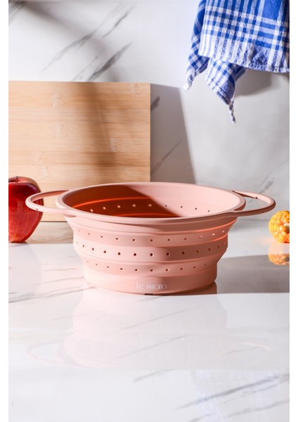 Flow Katlanabilir Isıya Dayanıklı Silikon Süzgeç 23 cm | Pembe