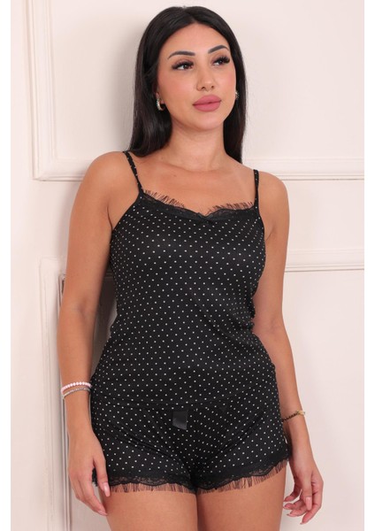 Kadın Minik Puantiye Desenli Ip Askılı Şortlu Pegasus Pijama Takımı