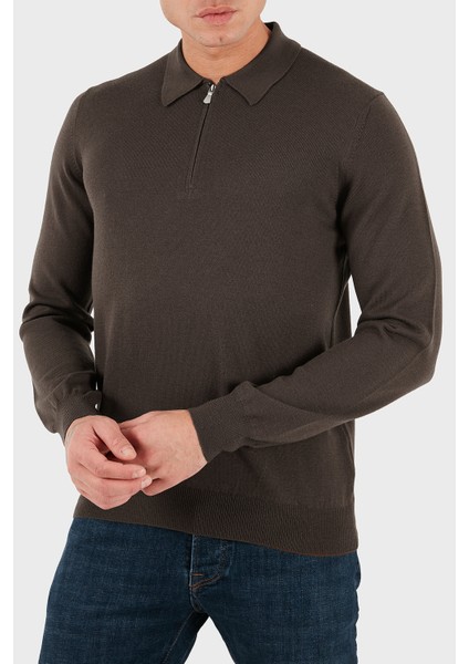 % 100 Yün Regular Fit Yarım Fermuarlı Polo Yaka Kazak Erkek Polo Yaka Kazak 55125 14290 177 modelleri