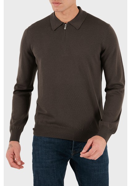 % 100 Yün Regular Fit Yarım Fermuarlı Polo Yaka Kazak Erkek Polo Yaka Kazak 55125 14290 177 fırsatları