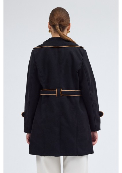 Kaşe Kadın Şık Yaka Kemerli Kaban