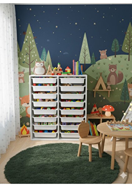 16 Çekmeceli Çok Amaçlı Oyuncak Dolabı ve Saklama Ünitesi – Çocuk Odası Düzenleyici Etiket Hediyeli