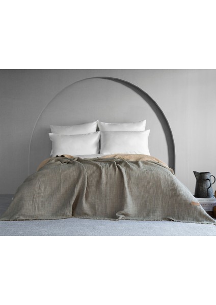 Camino Müslin 4 Katlı Yatak Örtüsü - Haki/bej Kırçıllı