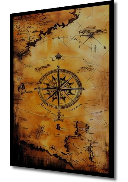 Antik Harita Gülzarı Pusula Sanat Ahşap Dekoratif Tablo Dikdörtgen Tablo indirimleri