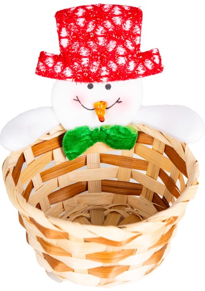 Yılbaşı Süsü Sepet Kardan Adam Figürlü Kahverengi-Kırmızı 10X11 Cm.