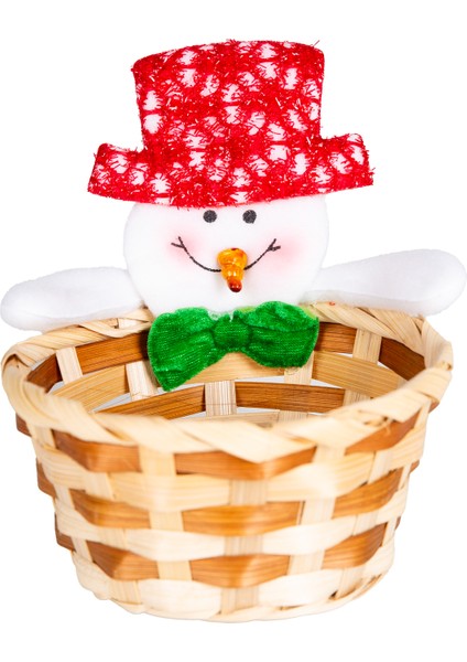 Yılbaşı Süsü Sepet Kardan Adam Figürlü Kahverengi-Kırmızı 10X11 Cm. modelleri