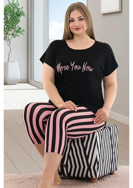 Lady Büyük Beden Kısa Kollu Kapri Pijama Takımı