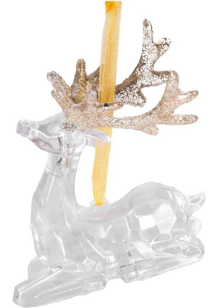 Yılbaşı Süsü Oturan Geyik Akrilik Cam 9x8 Cm.
