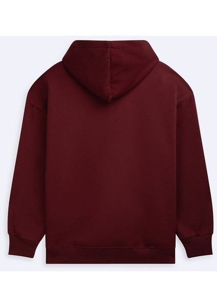 Uzun Kollu Kapüşonlu Slogan Baskılı Kırmızı Sweatshırt fiyatları