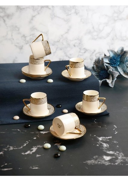 Gold Yaldızlı Kabartmalı 6 Kişilik Kahve Fincan Takımı