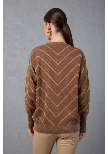 Kadın Taba Geniş Manşetli Bisiklet Yaka Sim Desenli Triko Bluz indirimleri