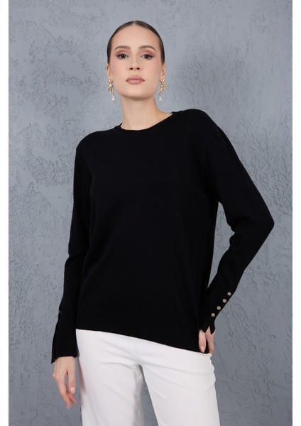 Kadın Siyah Çıtçıtlı Kollu Bisiklet Yaka Triko Bluz fiyatları
