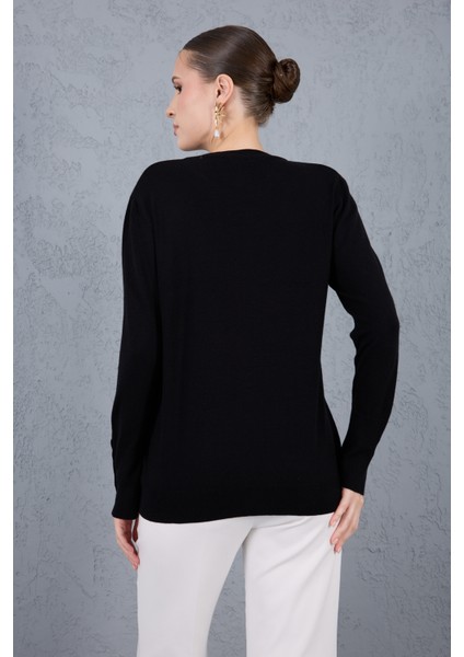 Kadın Siyah Çıtçıtlı Kollu Bisiklet Yaka Triko Bluz fırsatları