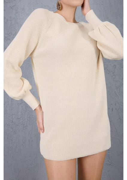 Reglan Balon Kollu Bisiklet Yaka Simli Triko Kazak modelleri