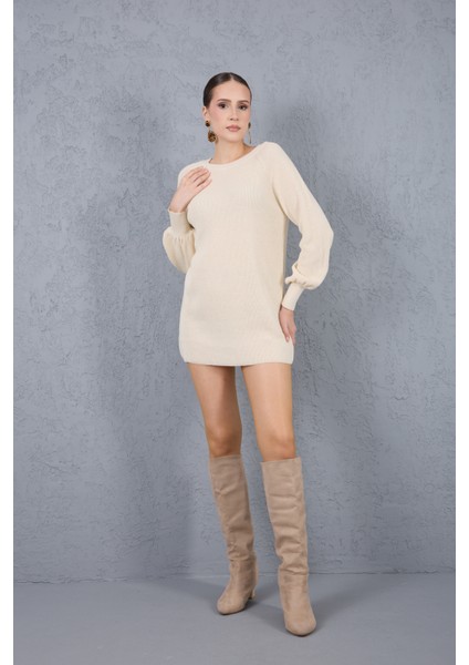 Reglan Balon Kollu Bisiklet Yaka Simli Triko Kazak