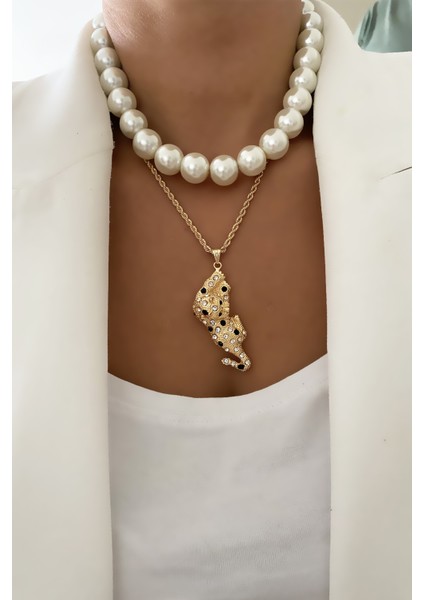 Çift Sıralı Kaplan Uçlu Cam Inci Kolye